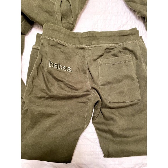 BABES Set Olive Green Comfy Sweatsuit Lounge Jogger + Hoodie Size M - Picture 6 of 9